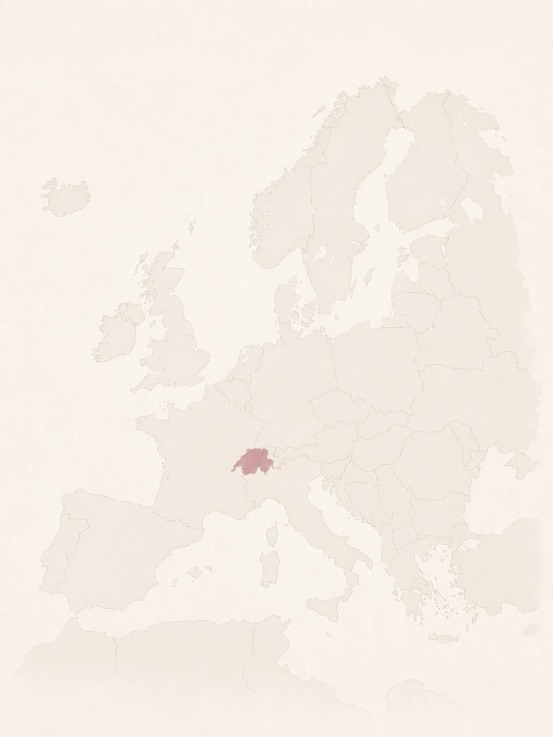 Map of Europe with Switzerland highlighted