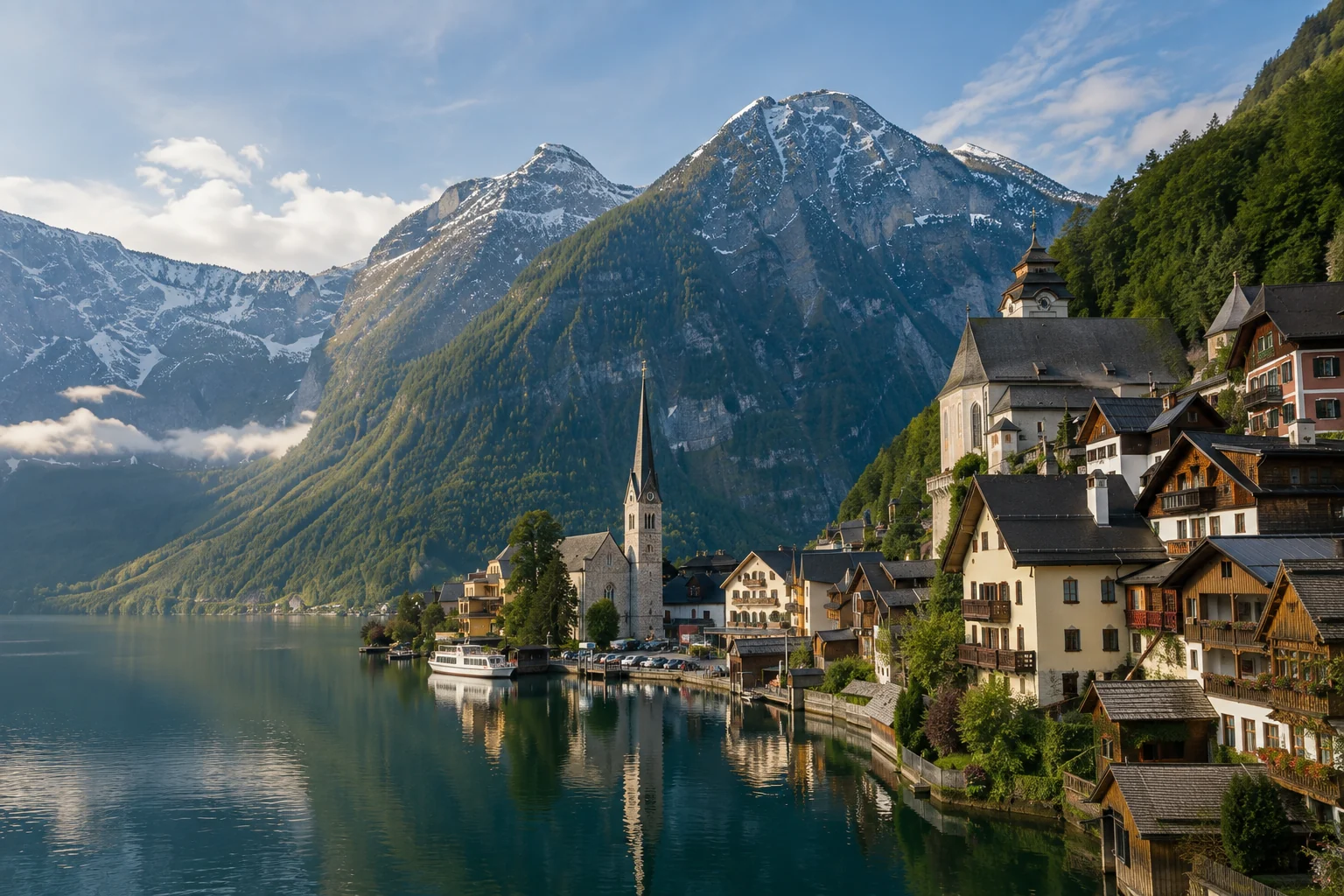 Swiss alpine lakeside landscape