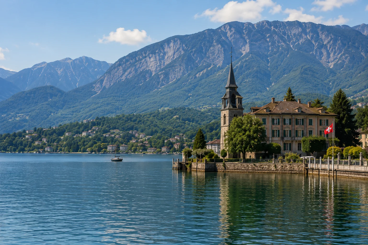 Lake Geneva landscape in Switzerland